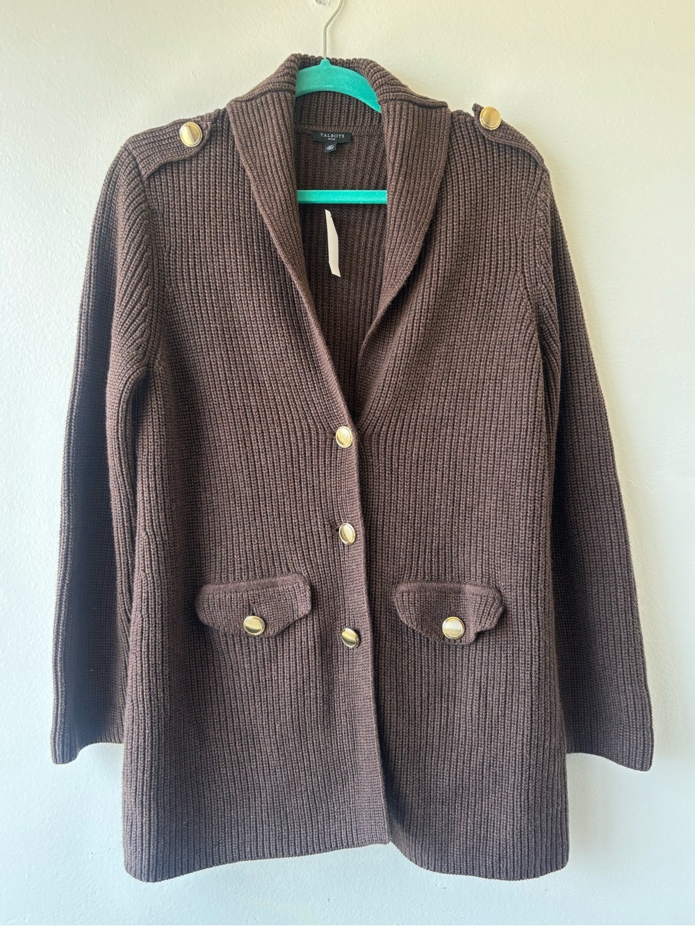 Talbots Chocolate Brown Ribbed Button-Front Cardigan Jacket